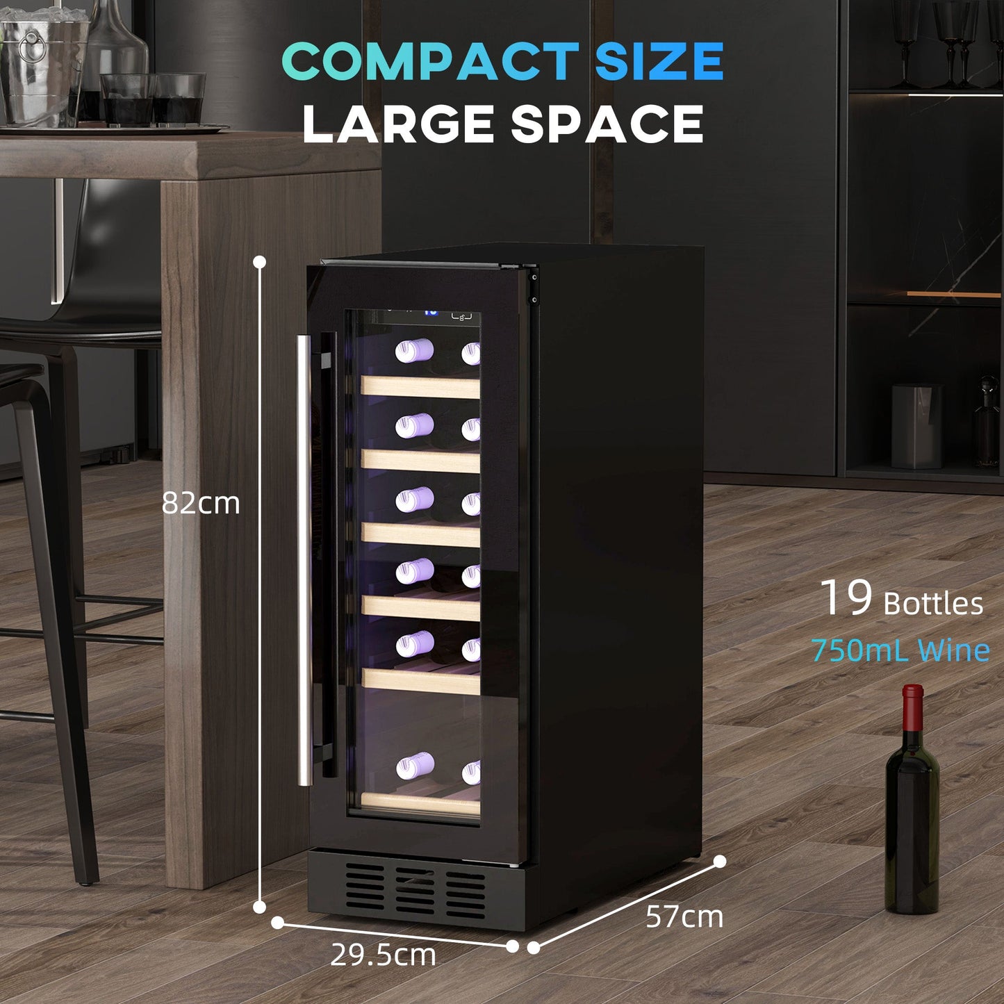 HOMCOM 19 Bottle 5-18â Wooden Rack Wine Fridge - Black