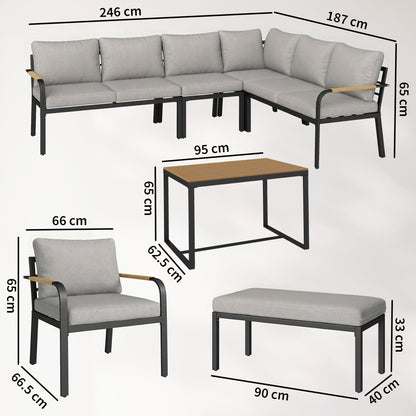 Outsunny 7 Seater Garden Furniture Set, Metal Garden Sofa Set with Cushions, Outdoor Furniture Conversation Sets, Light Grey