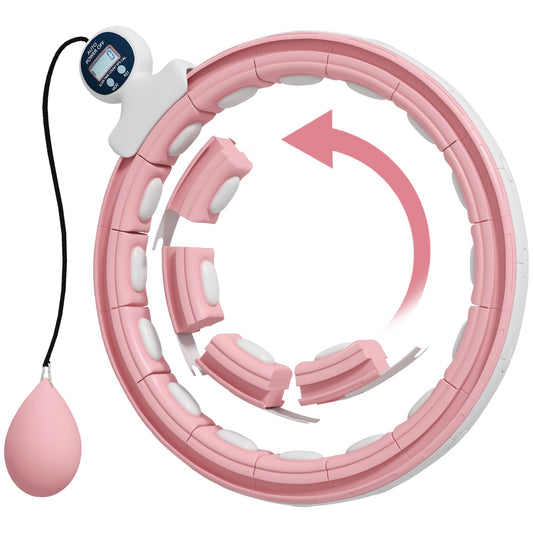 SPORTNOW Smart Weighted Hula Hoop, Massage Hula Ring w/ 16 Detachable Knots, 360  Auto-Rotating Ball, Digital Counter, Pink