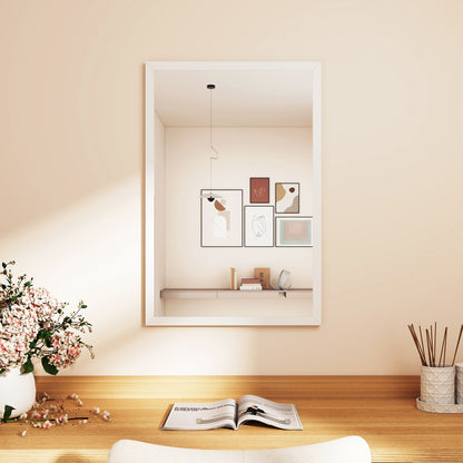 HOMCOM Rectangular wall mirror 60 x 40 cm, white wood frame, ideal for bathroom, living room or bedroom
