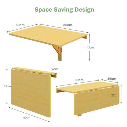 80 x 60 cm Wall Mounted Folding Table Drop-Leaf Floating Writing Desk-Natural