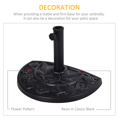 Outsunny 9kg Resin Parasol Base, Half Round Umbrella Stand with Floral Design for Garden, Outdoor, Suitable Umbrella Rod: Î¦3.8cm, Î¦4.8cm, Black