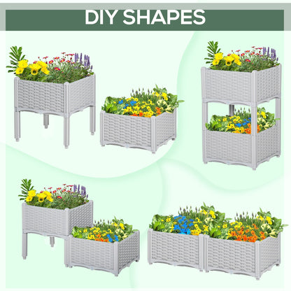 Outsunny Set of Two Rattan-Effect Planters - Grey