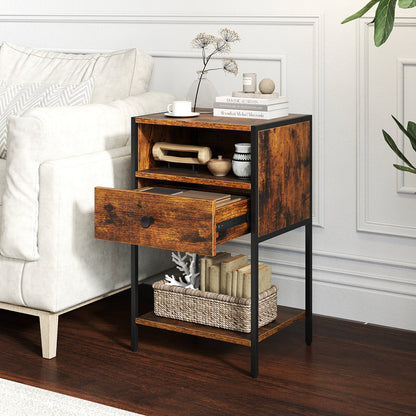 Nightstand with Open Compartment and Storage Shelf-Rustic Brown