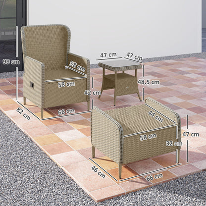 Outsunny Five-Piece Reclining Rattan Chair Set - Light Grey