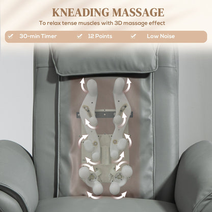 HOMCOM Recliner Armchair with 3D Kneading Massage, Breathable Leather Recliner Chair with Back Massager and Headrest, Electric Reclining Chair with Footrest, Remote, USB Port, Side Pockets for Home