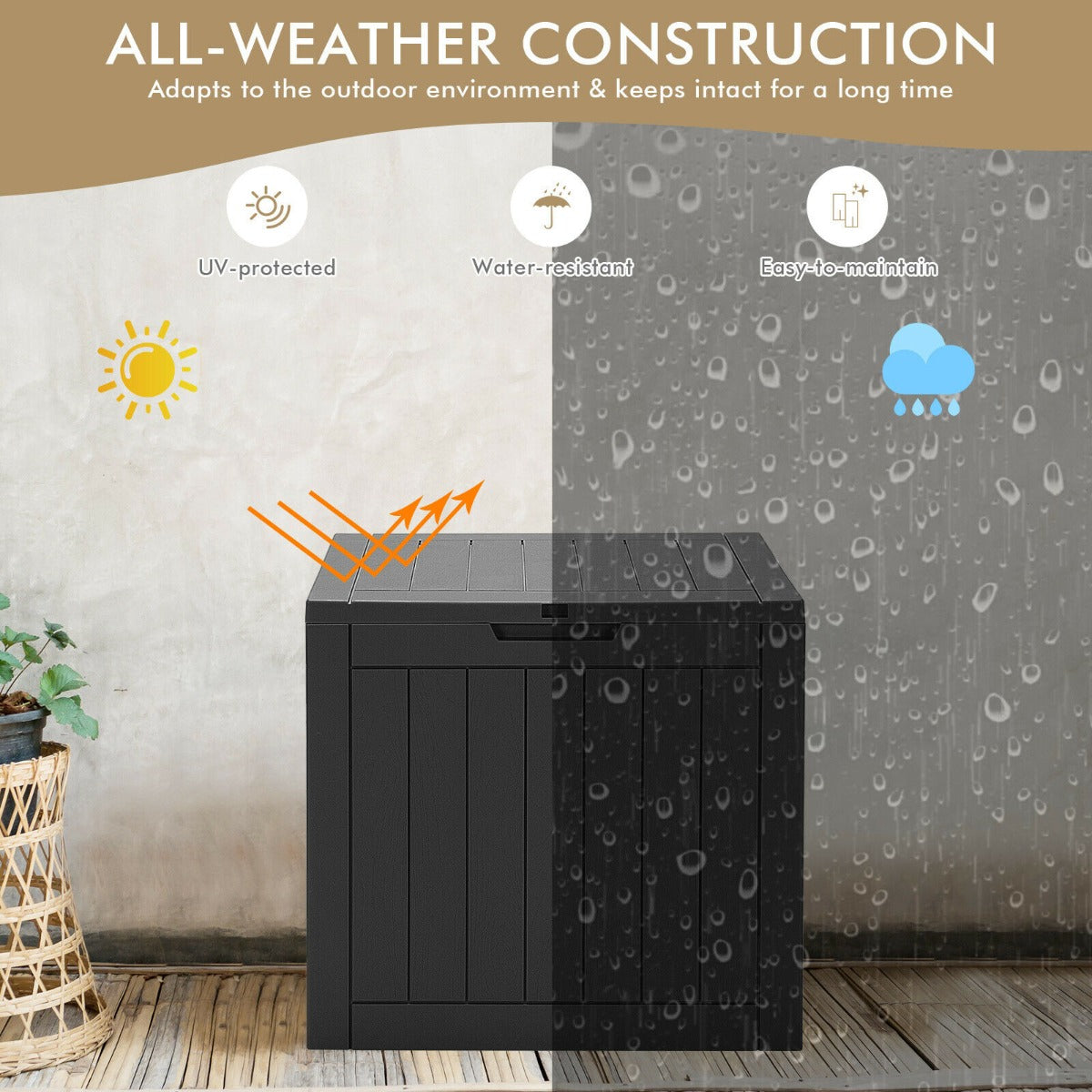 Outdoor Storage Shed with Handles and Lockable Lid-Black