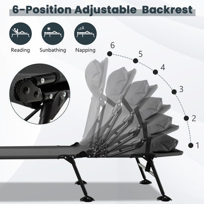 Folding Camping Cot with Detachable Mattress and 6-Position Adjustable Backrest-Grey
