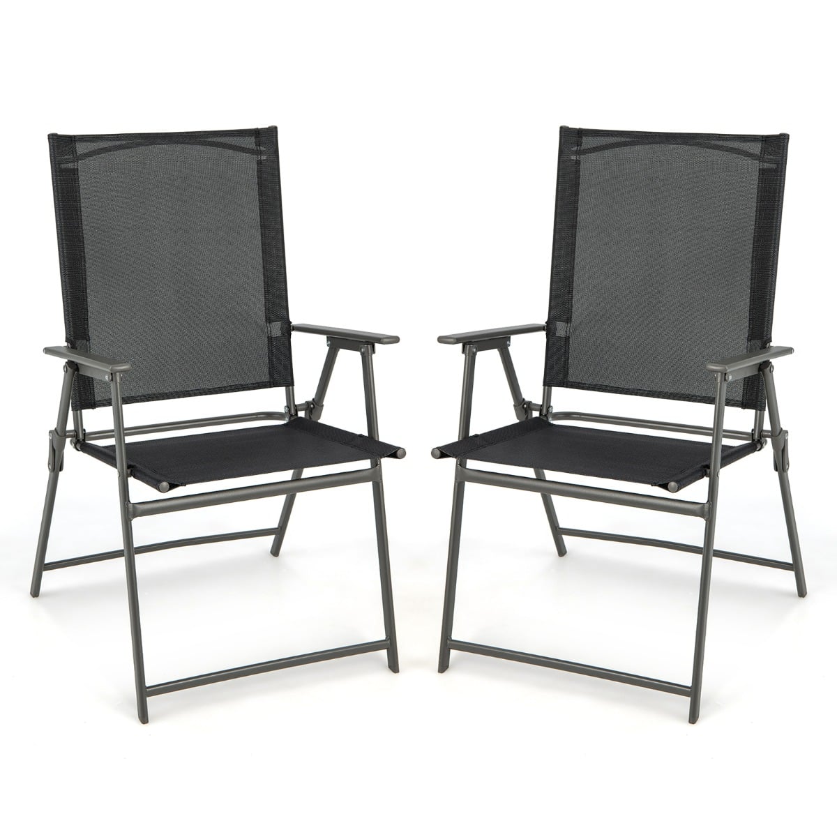 2 Piece Patio Folding Dining Chair Set with Weather-resistant Fabric-Black