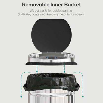 HOMCOM 42L Stainless Steel Sensor Bin - Silver Tone