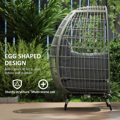 Outsunny Rattan Egg Chair with Cushions and Pillows, Charcoal Grey