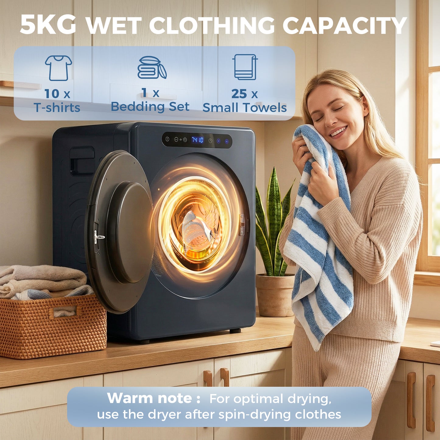 HOMCOM 5kg Compact 40-60â  Tumble Dryer Blue