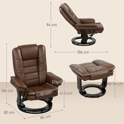 HOMCOM Faux Leather 135Â° Reclining Chair and Footstool - Brown