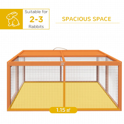 PawHut Wooden Folding Rabbit Hutch, for 2-3 Rabbits - Orange