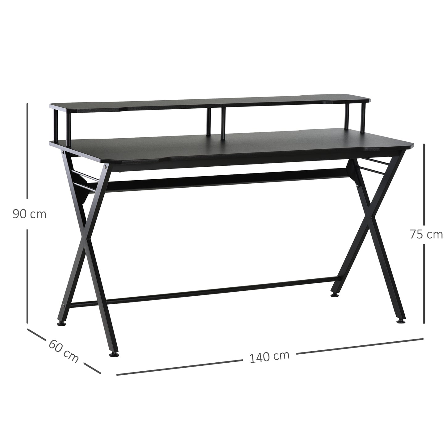 HOMCOM Gaming Desk Writing Racing Computer Table Workstation with Headphone Hook Curved Front Adjustable Feet for Home Office Use 140 x 60cm