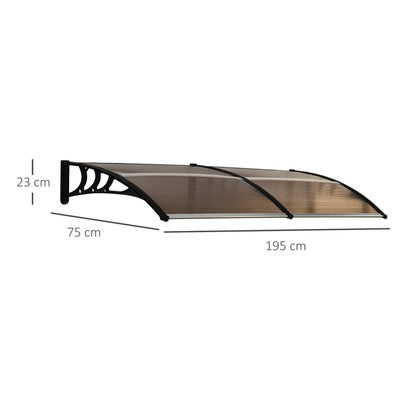 Outsunny Front Door Canopy, Waterproof Outdoor Awning, 75 x 195 cm Rain Shelter for Window, Porch and Front/Back Door, Brown