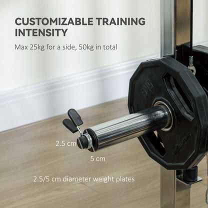 SPORTNOW 3-in-1 Smith Machine with Dual Cable Pulley System, Chest Press Station, 17-Level Squat Rack and Barbell Bar