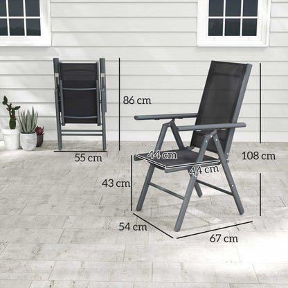Outsunny Set of 2 Folding Chair, Aluminium Frame Outdoor Camping Chairs with Breathable Mesh Back and Seat, Garden Chair Set with Armrests for Balcony, Dark Grey