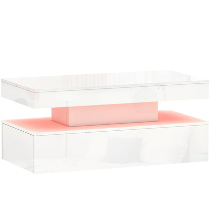 HOMCOM LED Coffee Table with Storage - High Gloss White