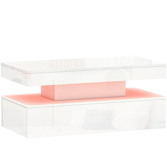 HOMCOM LED Coffee Table with Storage - High Gloss White