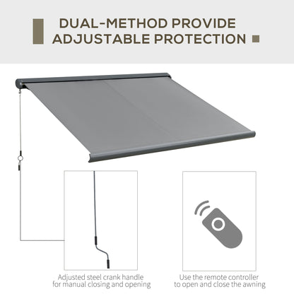 Outsunny 3.5x3m LED Light Full Cassette Case Electric/Manual Awning Door Window Sun Shade Patio Canopy Retractable w/ Remote Grey