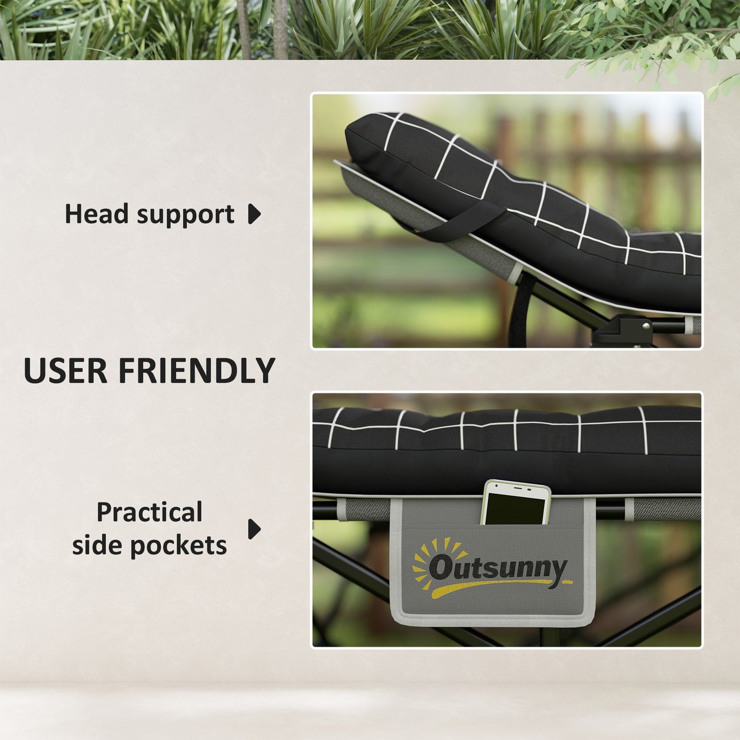 Outsunny 67cm Wide Folding Bed, Camping Cot for Adults with Mattress, Storage Pocket, Carry Bag, Max Load 150kg, Black