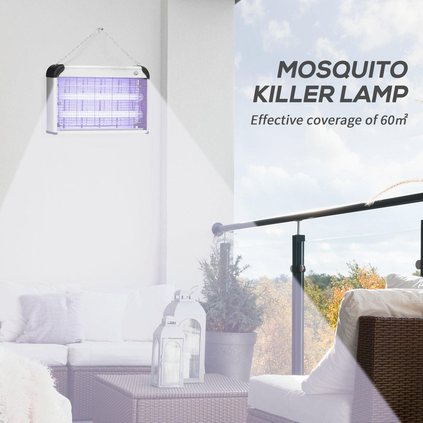 Outsunny 30W Electric Fly Zapper, Bug Zapper with UK Plug, 2 UV Bulbs, Hanging Chain, On/Off Switch and Removable Catch Tray, 60ã¡ Coverage Insect Mosquito Killer for Indoor and Outdoor Use, Silver