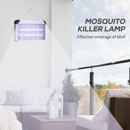 Outsunny 30W Electric Fly Zapper, Bug Zapper with UK Plug, 2 UV Bulbs, Hanging Chain, On/Off Switch and Removable Catch Tray, 60ã¡ Coverage Insect Mosquito Killer for Indoor and Outdoor Use, Silver
