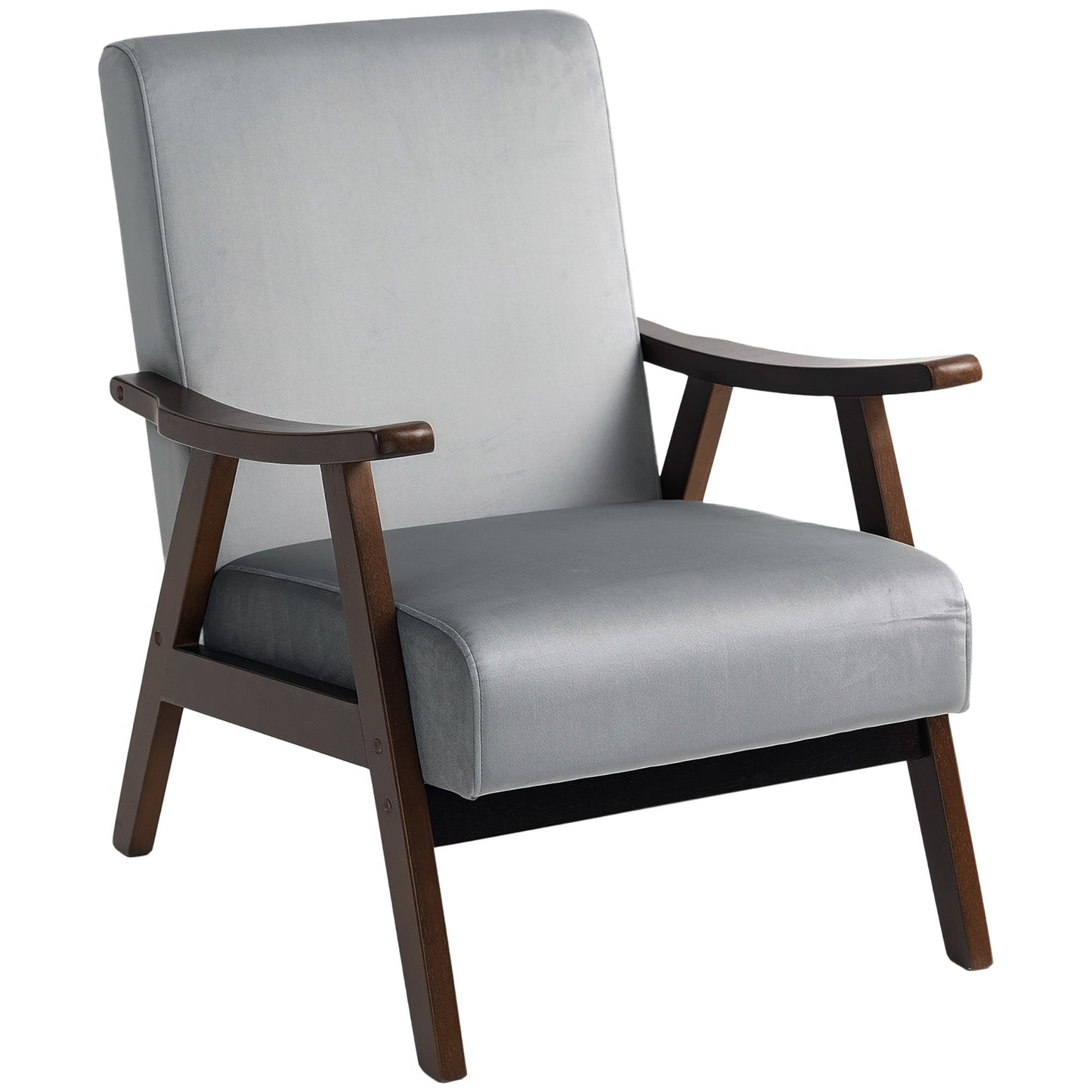 HOMCOM Nordic Accent Chair, Upholstered Velvet Armchair with Solid Wood Frame and Soft Thick Padded for Living Room, Bedroom, Grey