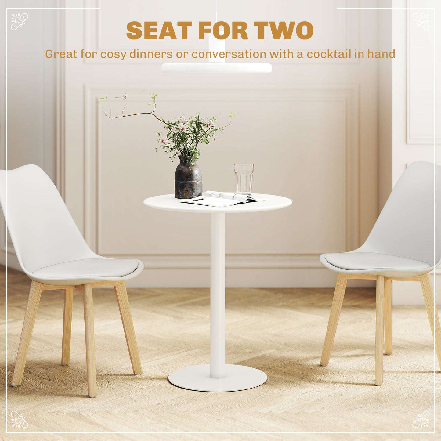 HOMCOM Dining Table, Round Kitchen Table with Steel Base for Living Room, Dining Room, 60 x 60 x 72cm, White