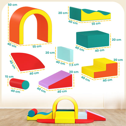 AIYAPLAY Kids Soft Play Set, 10PCs PU Leather Foam Climbing Blocks for Climb and Crawl, Educational Toys for Motor Development