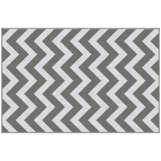 Outsunny 121 x 182 cm(4x6ft) Outdoor Rug Reversible Mat Plastic Straw Rug Portable RV Camping Mat for Garden Deck Picnic Indoor, Light Grey & White
