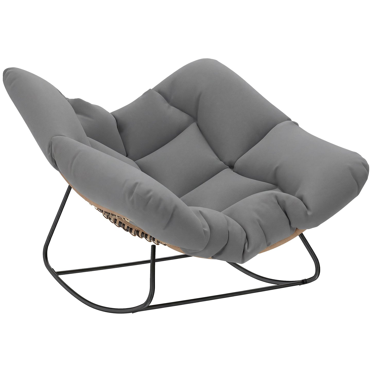 Outsunny Indoor Outdoor Rocking Chair, Oversized Rocking Egg Chair with Cushion for Living Room, Garden, Patio, Grey