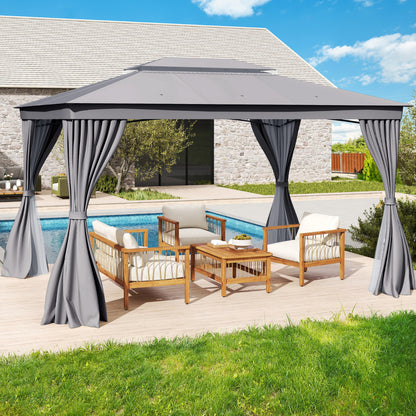 Outdoor Double-Roof Patio Gazebo Canopy Tent with Mesh Netting-Grey