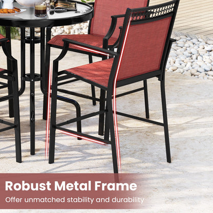 Outdoor Patio Chair Set of 2 with Footrest and High Back and Armrests-Red