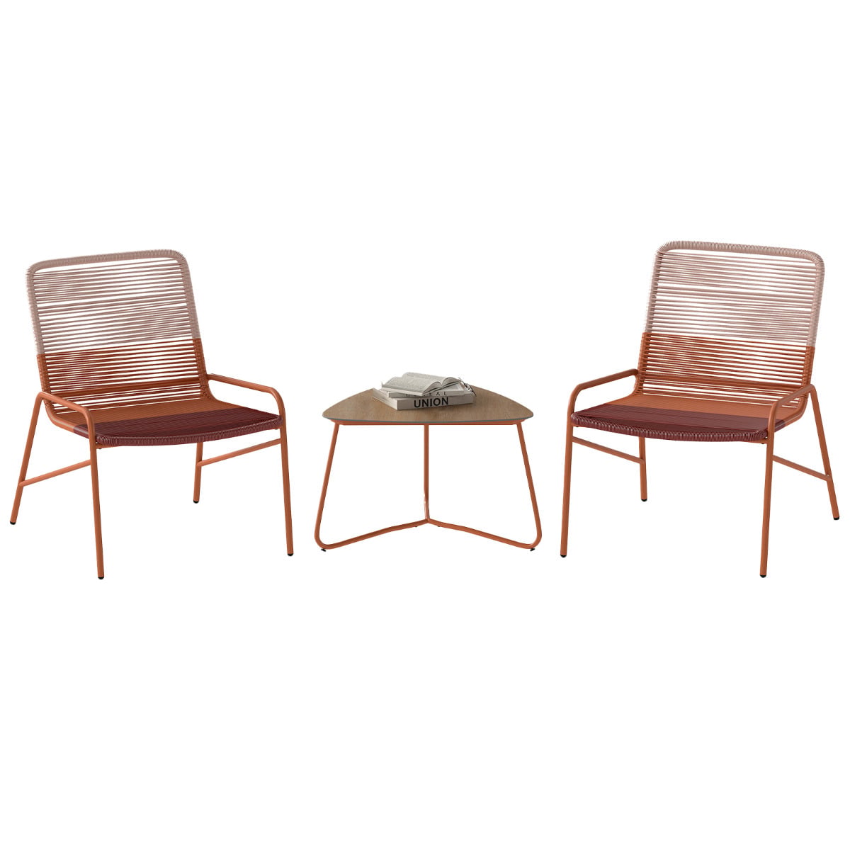 Outdoor Rattan Furniture Set with Gradient Chairs and Wood-Plastic Side Table-Orange