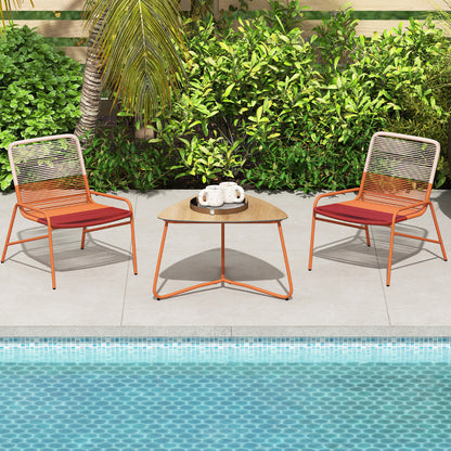 Outdoor Rattan Furniture Set with Gradient Chairs and Wood-Plastic Side Table-Orange