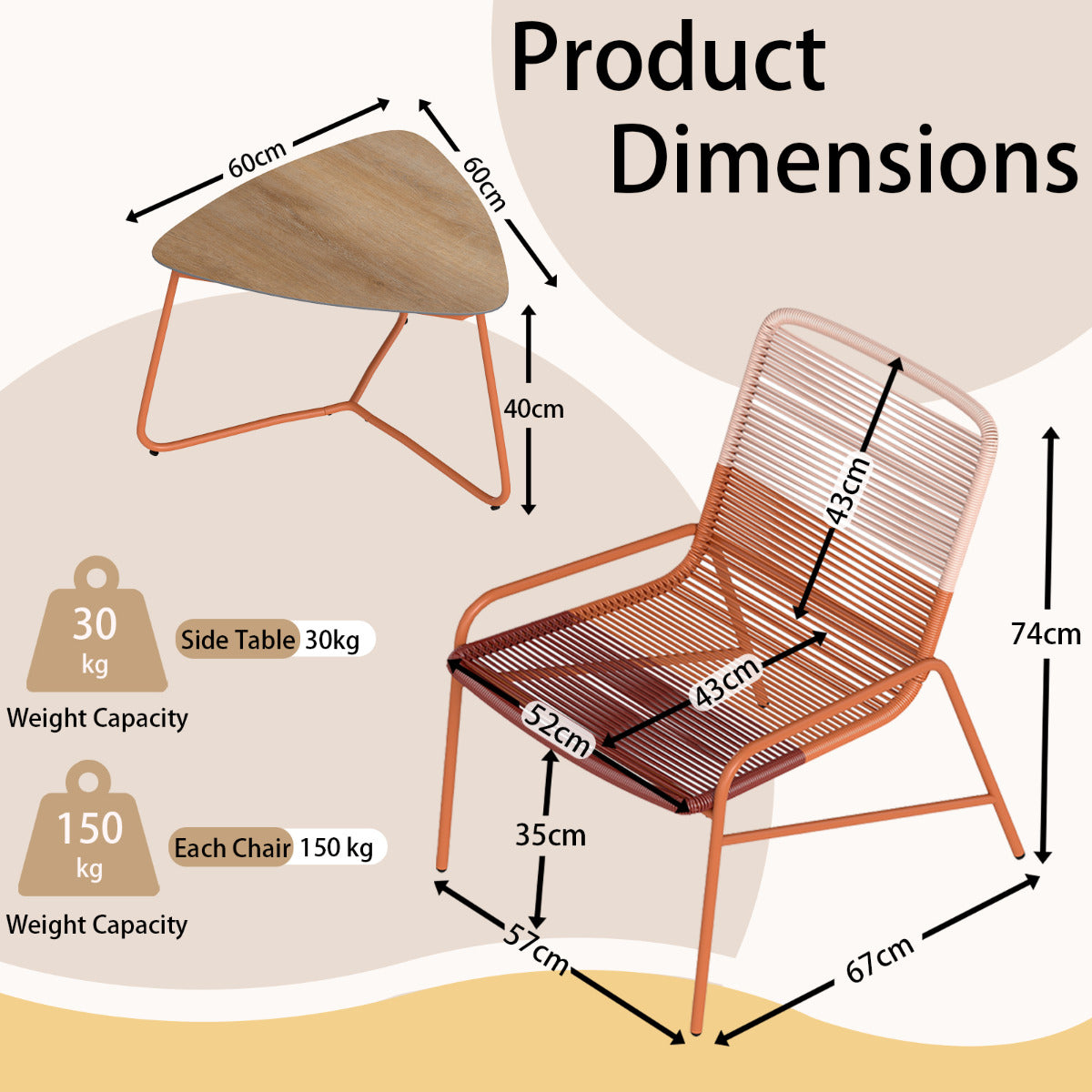Outdoor Rattan Furniture Set with Gradient Chairs and Wood-Plastic Side Table-Orange