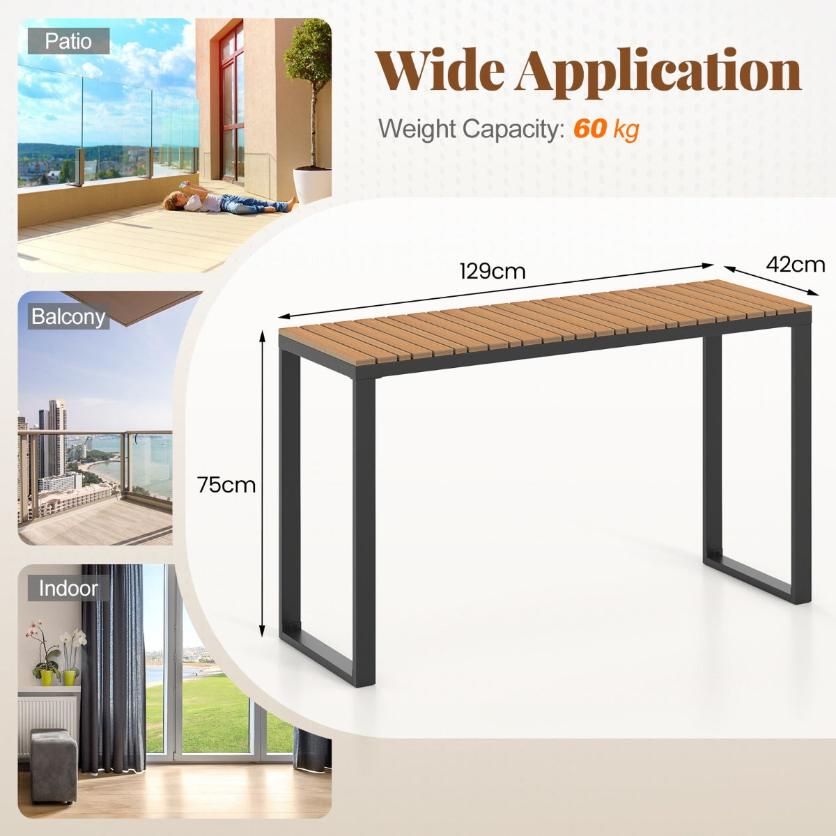 Rectangle Console Patio Side Table with Long-Lasting WPC Tabletop