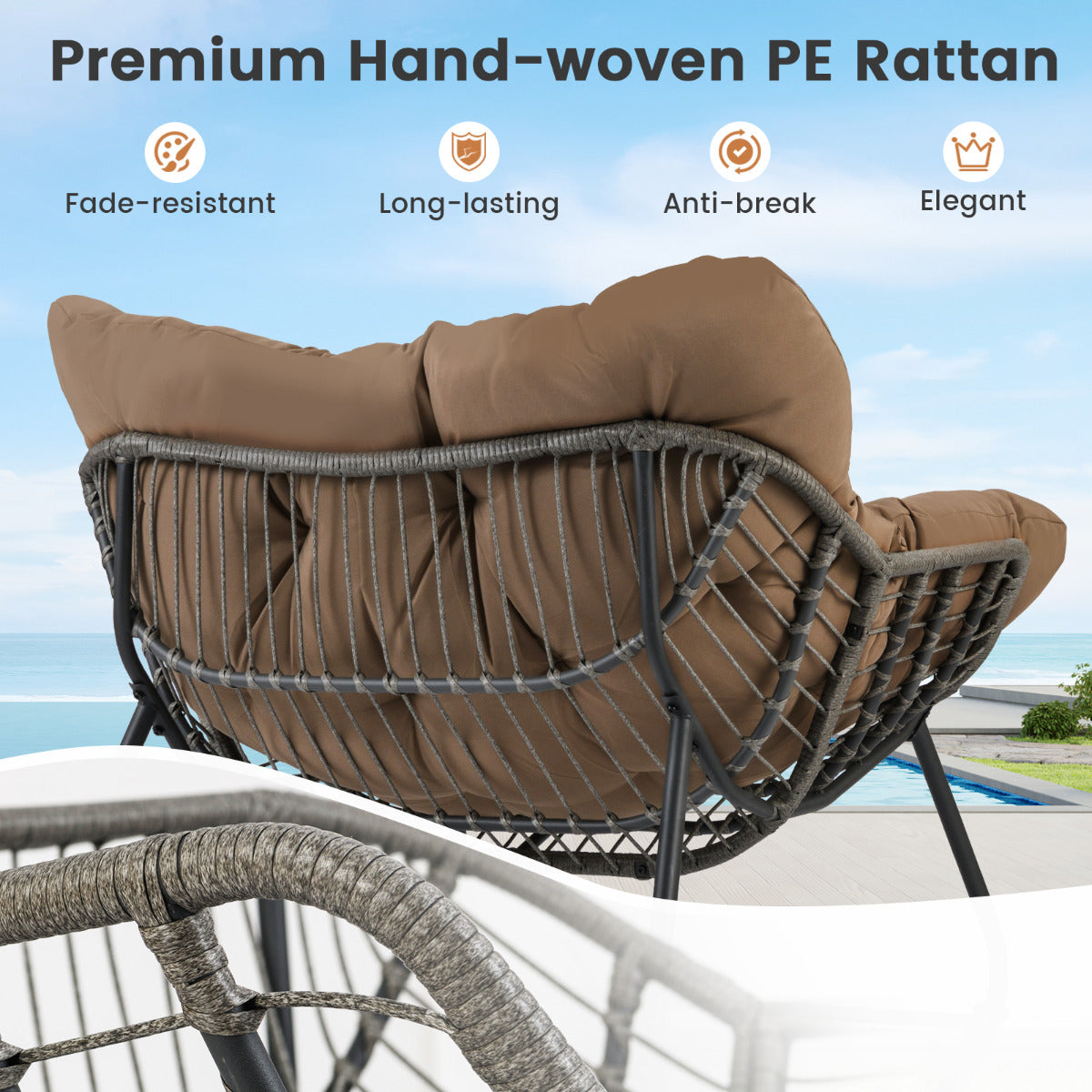 Outdoor Rocking Chair with Thick and Removable Cushion-Coffee