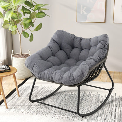 Outdoor Rocking Chair with Thick and Removable Cushion-Grey