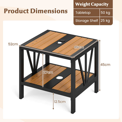 Outdoor Side Table with 4 CM Umbrella Hole and Storage Shelf