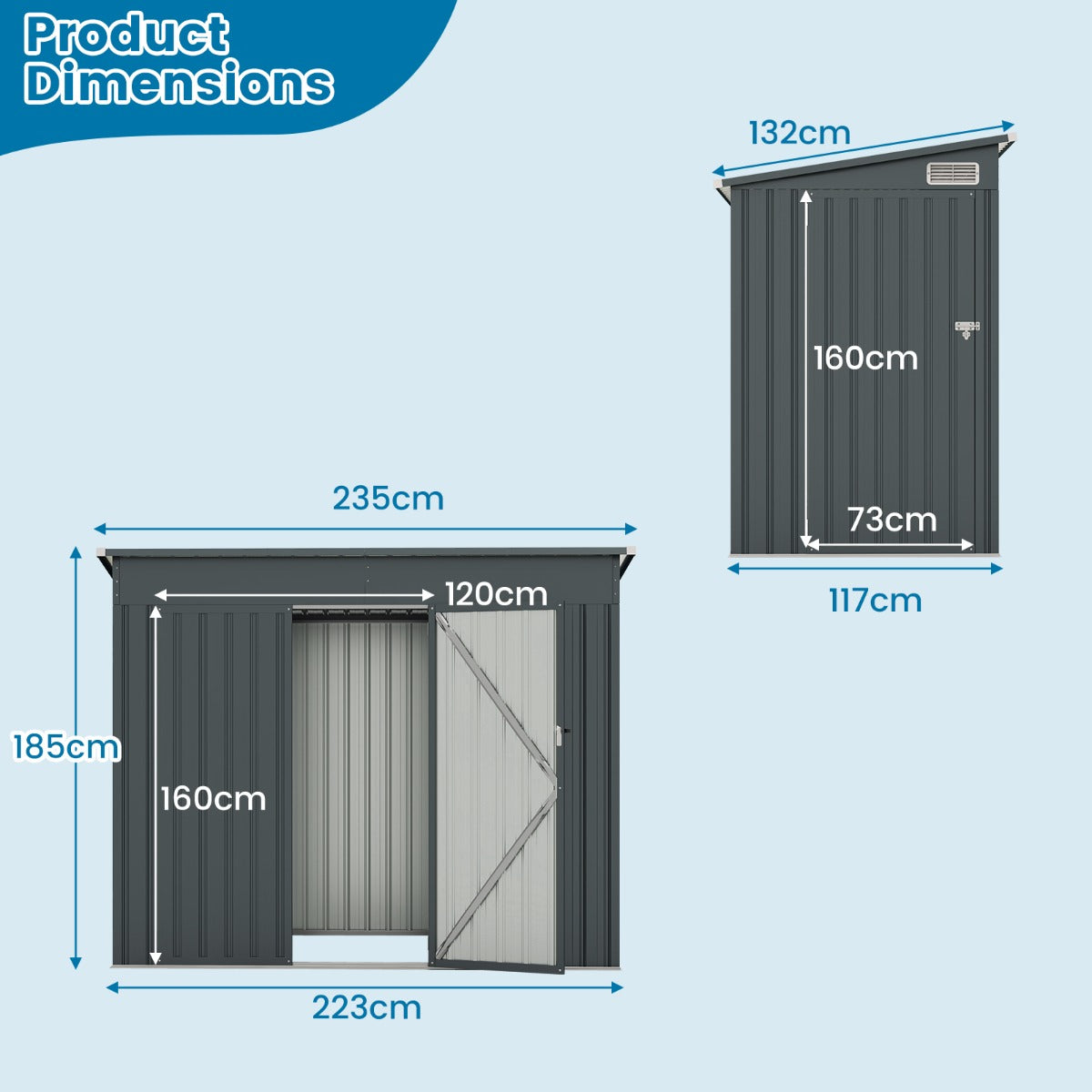 Outdoor Storage Shed Garden Tool House with 2 Doors-Dark Grey