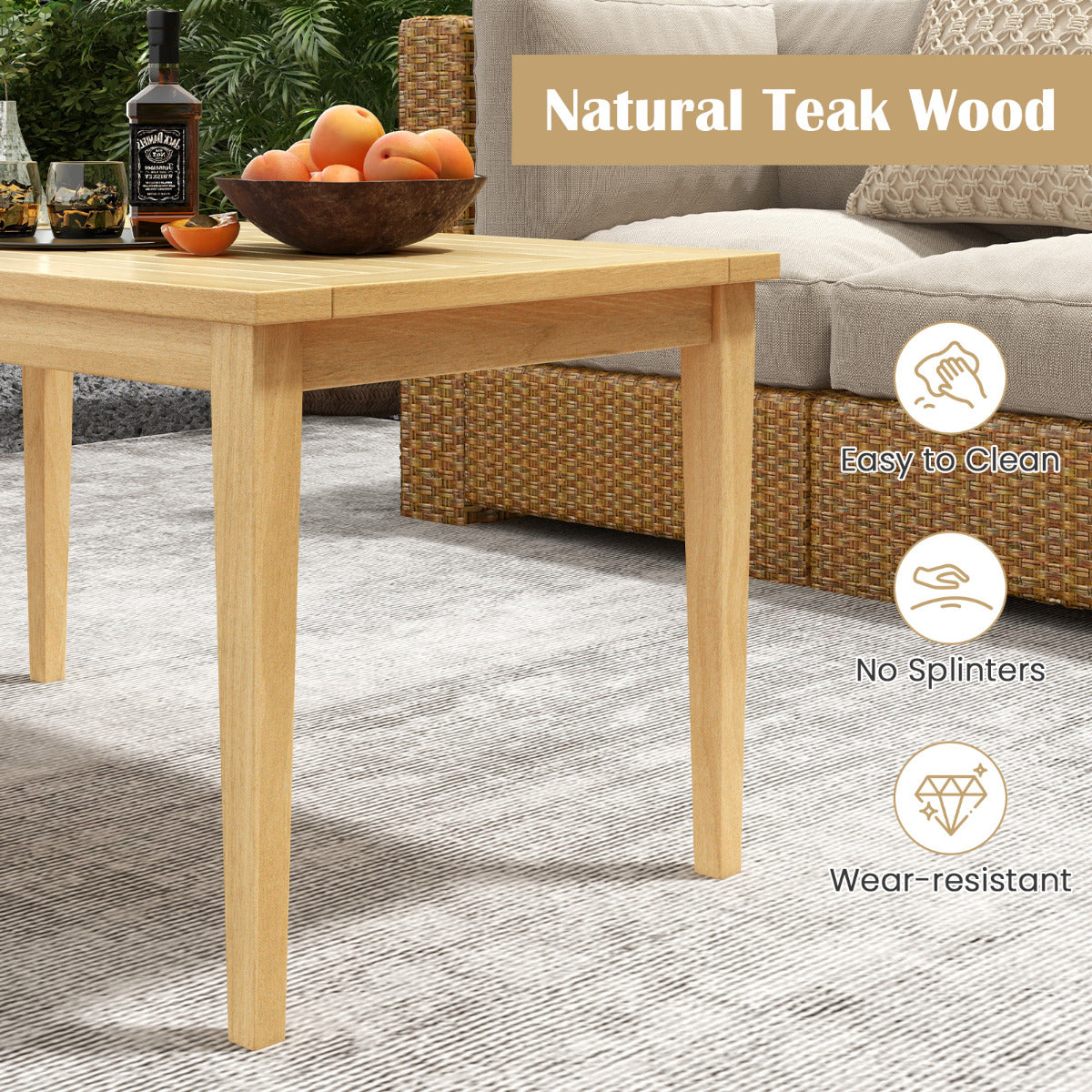 Outdoor Teak Wood Coffee Table with Slatted Tabletop
