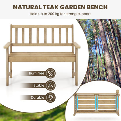 Outdoor Teak Wood Garden Bench with Backrest and Armrests