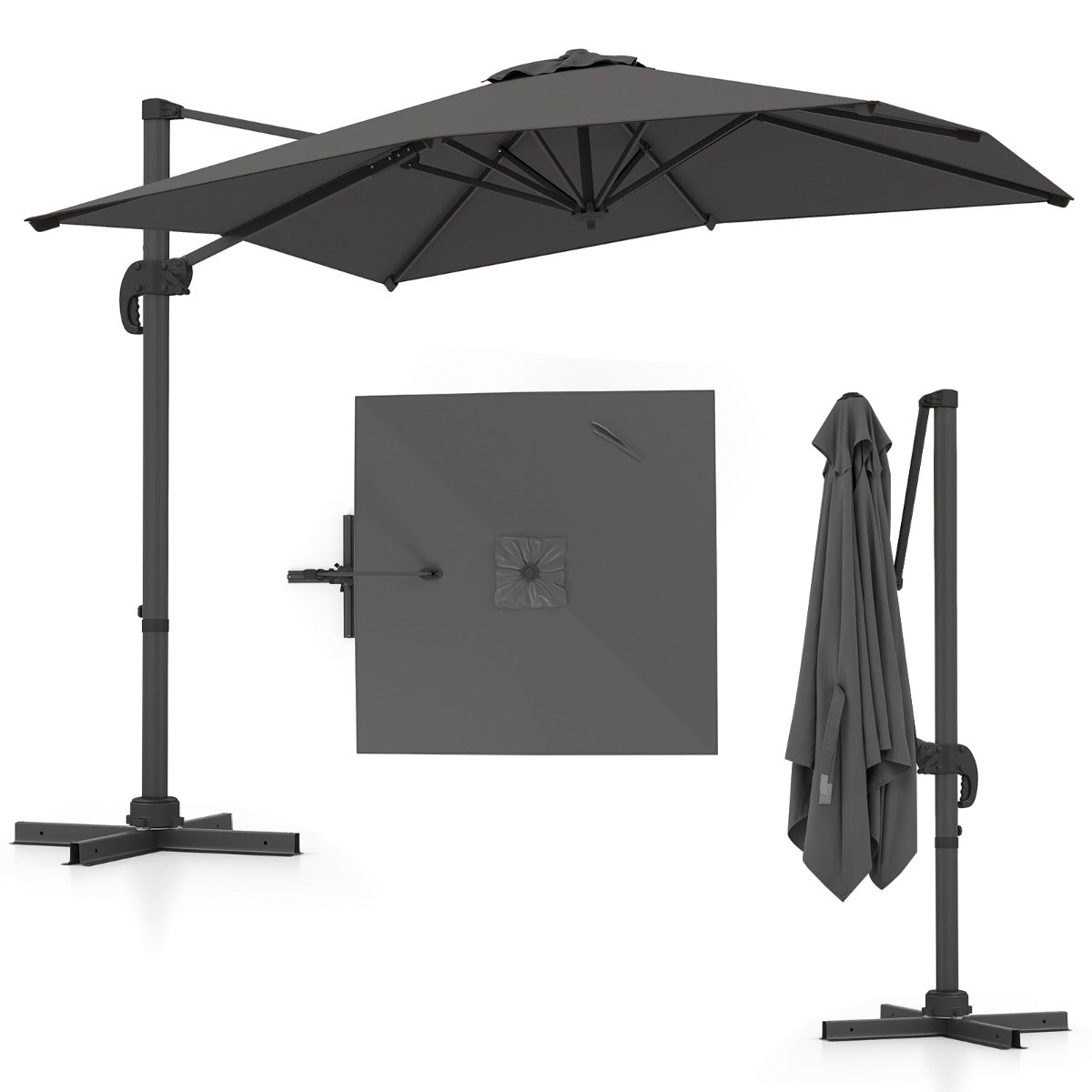 Patio Offset Umbrella with 360° Rotation and 5 Adjustable Tilt 8 Ribs-Grey