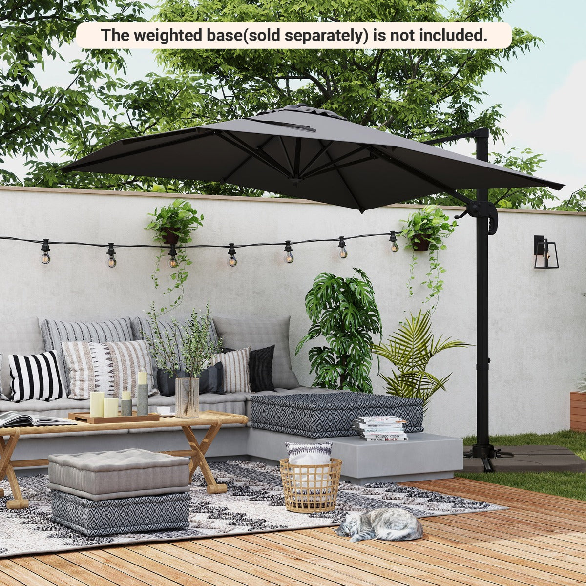Patio Offset Umbrella with 360° Rotation and 5 Adjustable Tilt 8 Ribs-Grey