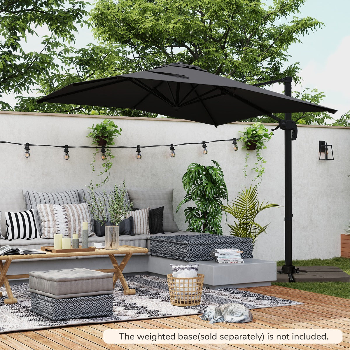 Patio Offset Umbrella with 360° Rotation and 5 Adjustable Tilt 8 Ribs-Black