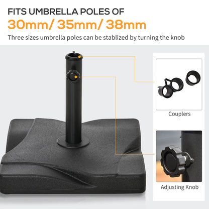 Outsunny 20kg Square Parasol Base Outdoor Garden Cement Umbrella Weight Stand Holder, Fits Î¦32mm,Î¦38mm,Î¦48mm Pole - Black