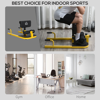 HOMCOM Squat Machine with Push Up Stand, Padded Hip Thrust Bench with Adjustable Cushion for Home Gym Work Out, Yellow